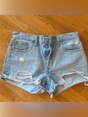Levi's Light Blue Distressed Denim Cutoff Shorts